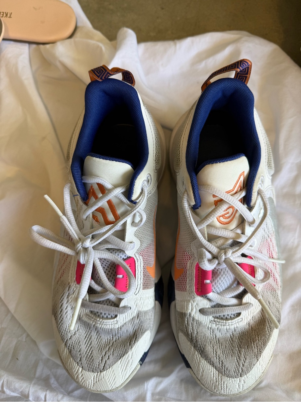 Nike Kids White Sneakers with Pink & Orange Accents Basketball Shoes